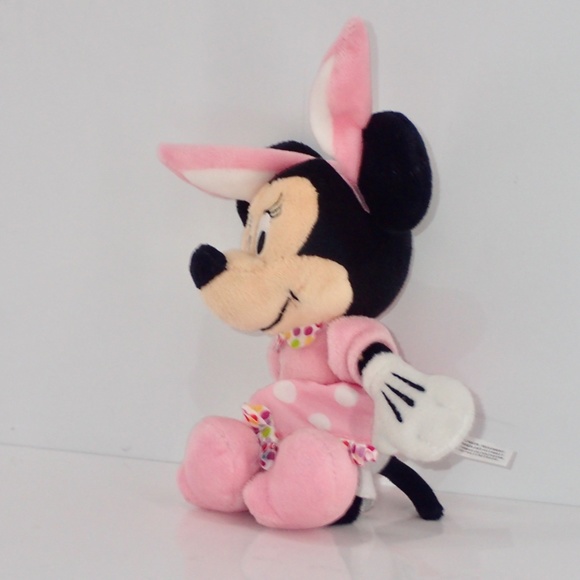 Disney Baby Minnie Mouse Pink Polkadot Dress Bunny Plush With Rattle Feet 8" - Picture 7 of 12
